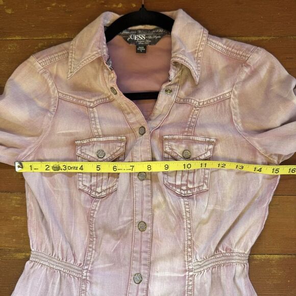 GUESS Pink Distressed Jacket Snap Front Shirt Jacket Cinched Grunge Fairy Y2K s - Picture 6 of 9